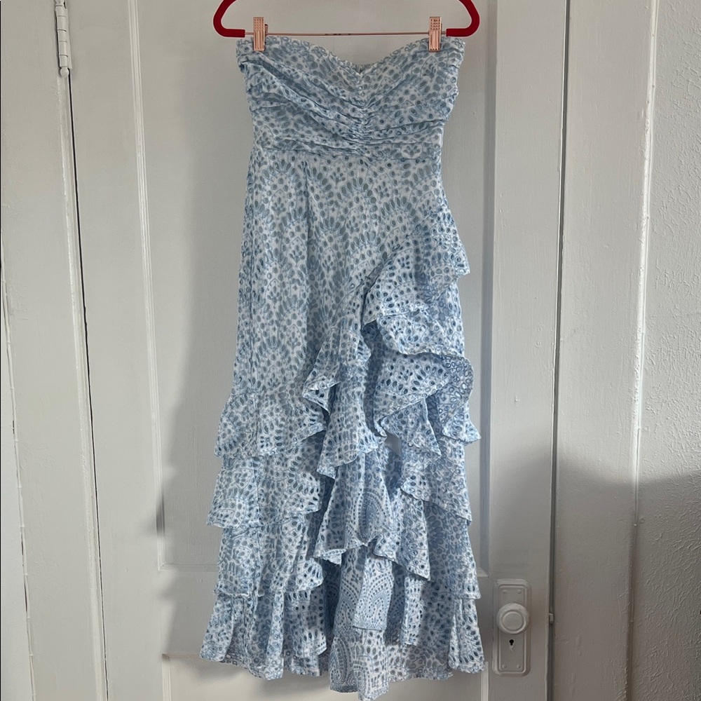 Elegant Sundress Flavie Strapless Blue Ruffle Dress